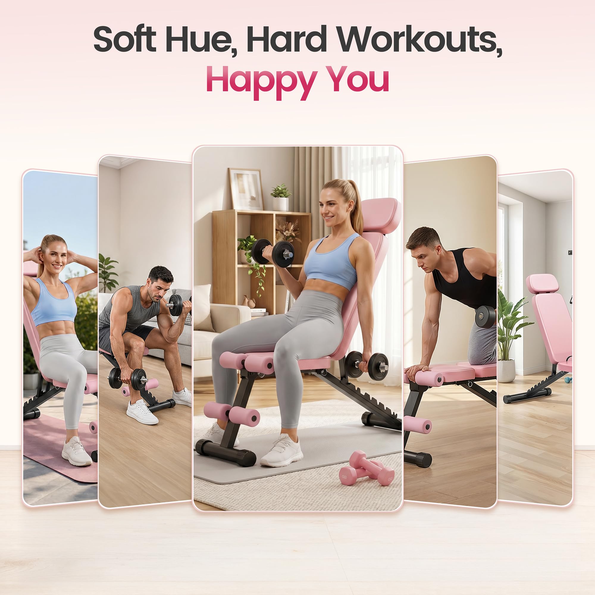 Foldable Weight Bench 800LBS, Adjustable Workout Bench with 10 Backrest Positions & Extended Headrest, Incline Decline Flat Bench Press for Home Gym Small Space Strength Training