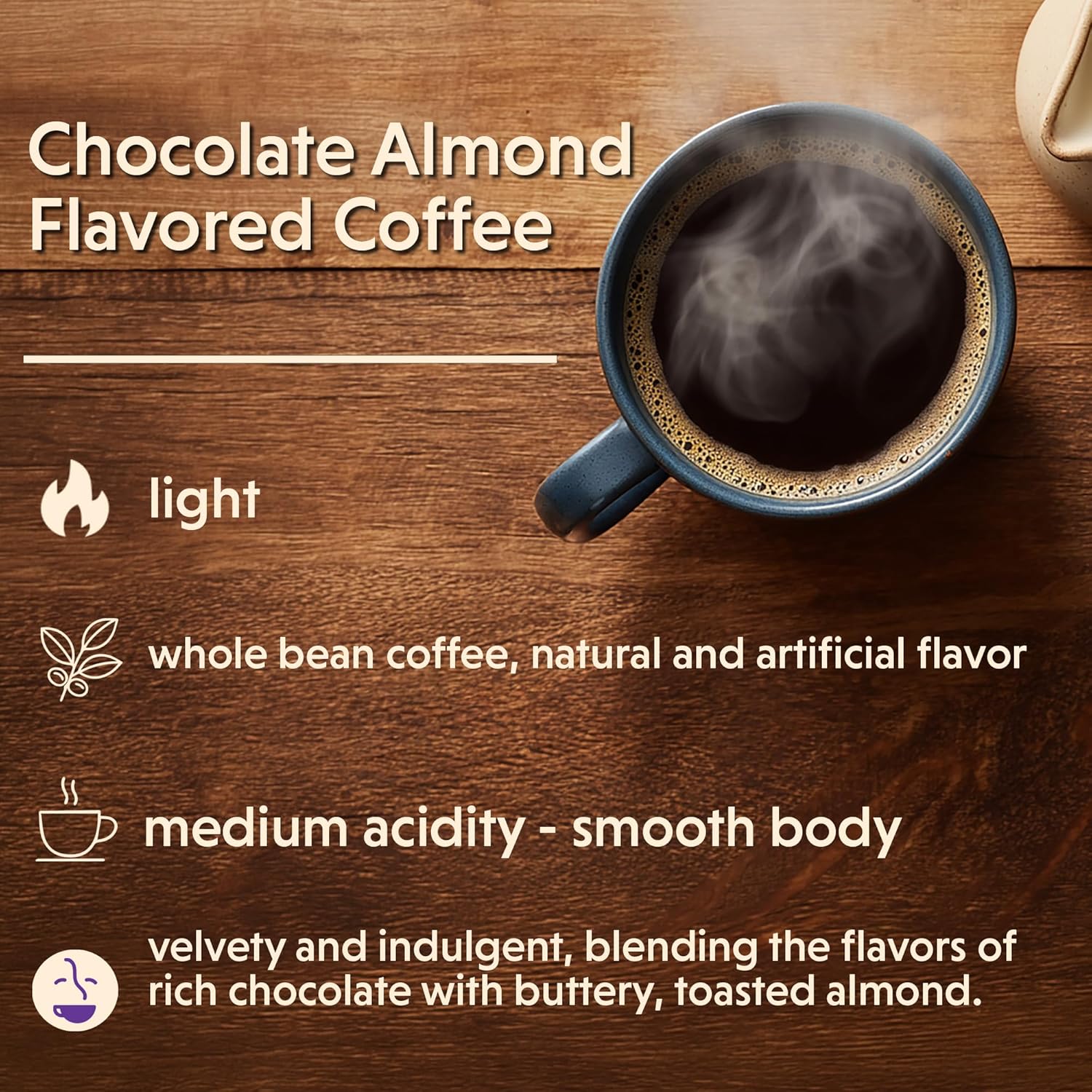 Coffee Bean Direct Chocolate Almond Flavored, Whole Bean Coffee, Nutty Chocolate Flavor, Light Roast, 1 Pound Bag (Pack of 1)