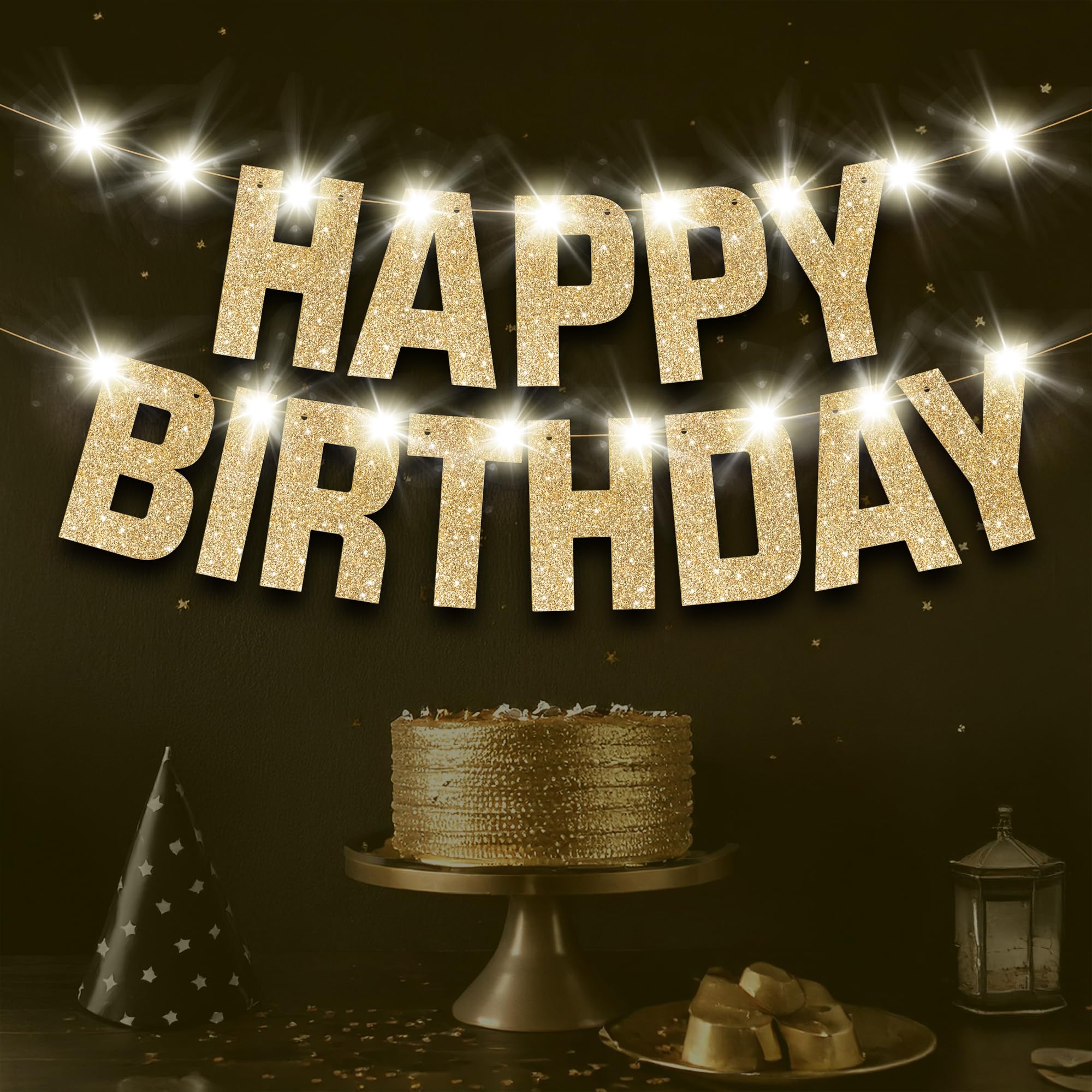 KatchOn Light Up Birthday Banner - 10 Feet, 8 Modes | Glitter Gold Party Banner | Happy Birthday Sign | Light Up Decorations