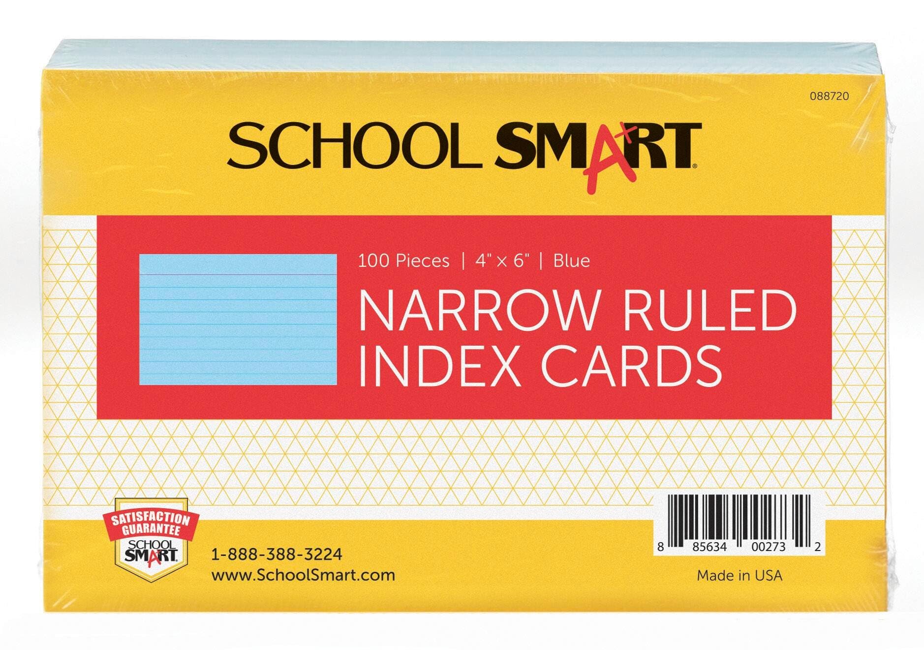 School Smart Ruled Index Card, 4 x 6 Inches, Blue, Pack of 100