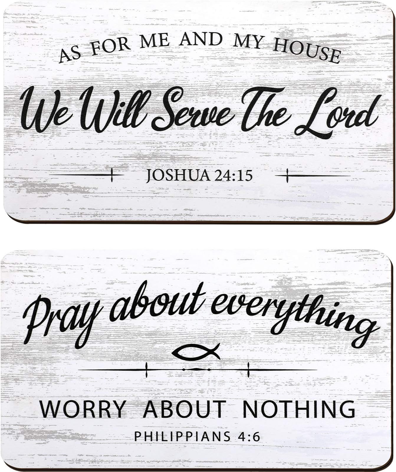 2 Pieces As for Me and My House We Will Serve The Lord Rustic Wood Sign Pray About Everything, Worry About Nothing Bible Verse Wall Decor Hanging Sign Art Sign for Bedroom Living Room Office
