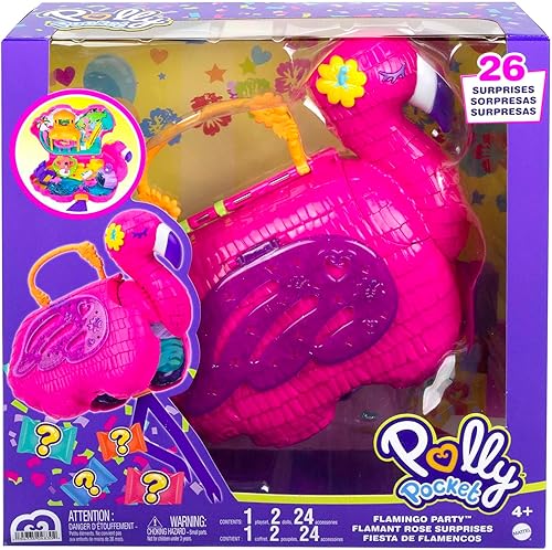 Miniatura 7 de Polly Pocket Flamingo Party - Juego grande y compacto con 26 sorpresas (incluyendo muñecas Micro Margo y Friend), función Pop & Swap, zonas de juego