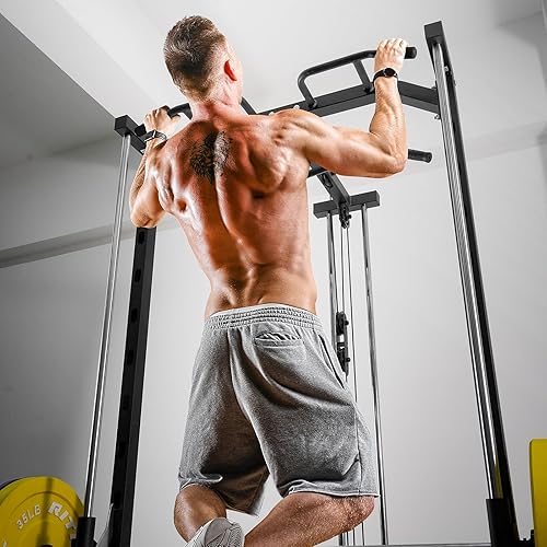 Miniatura 7 de RitFit Smith - Estante de potencia para máquina con sistema LAT-Pull Down, minas terrestres, barra de barra, clavijas de almacenamiento de placas y