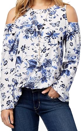 Kensie Womens Floral Cold Shoulder Top