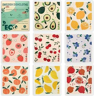 8 Pack Swedish Dishcloths for Kitchen, Fruit Swedish Dishcloths, Reusable Paper Towels Washable, Biodegradable, Non-Scratch Cellulose Sponge Cloths, No Odor