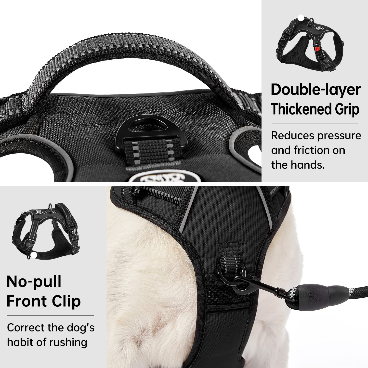Ivy&Lane Arnés sin tirones para Perros medianos, arnés de Chaleco para Perro con Correa, cinturón de Seguridad y Correa de Almacenamiento, arnés Totalmente Ajustable, Tira Reflectante de 360°, Mango