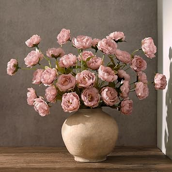 6 Pcs 31" Peonies Artificial Flowers, Real Look Large Faux Silk Flowers with 36 Blooms for DIY Wedding Centerpieces, Vase Filler, Rustic Home Decor - Pink