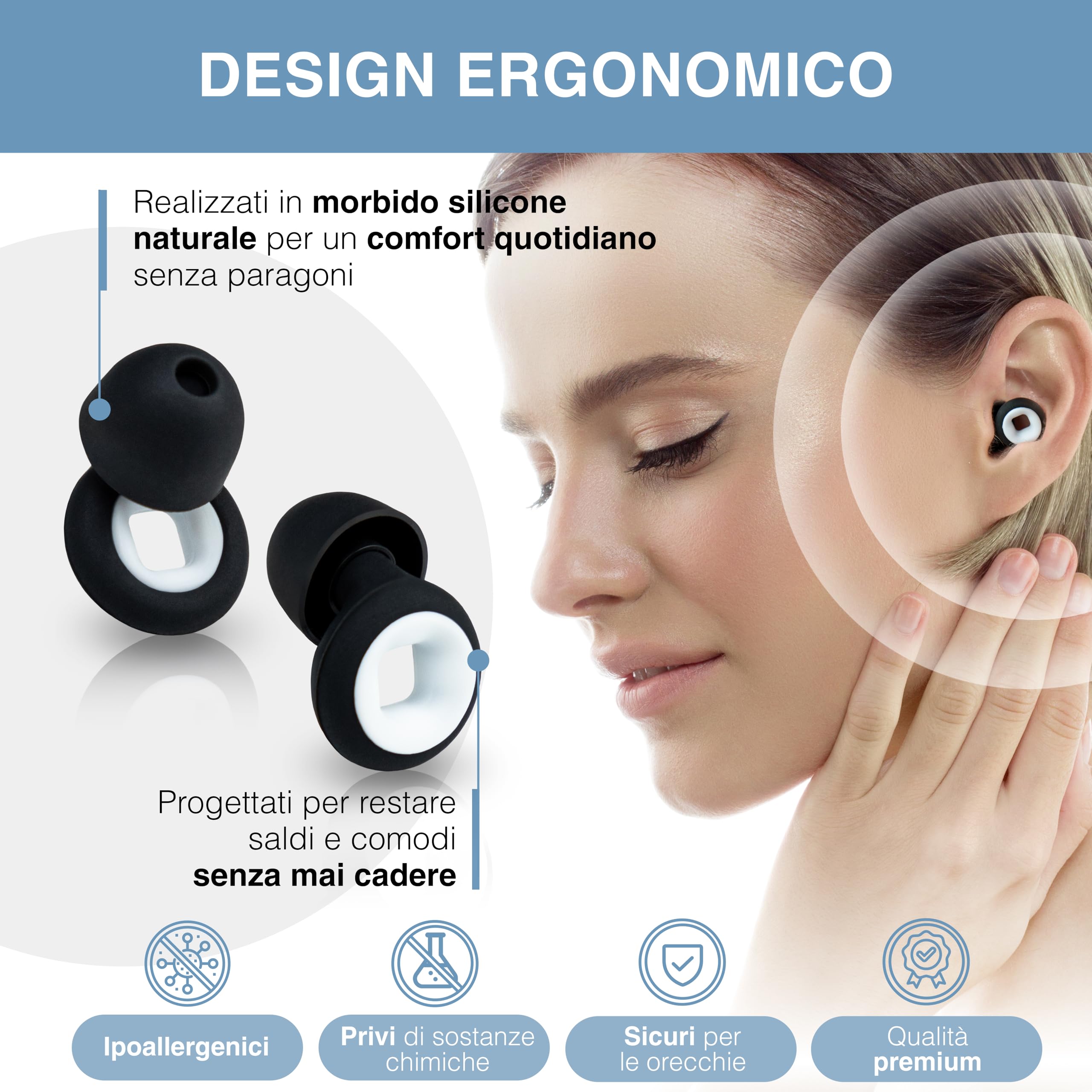 Tappi Per Orecchie In Silicone Morbido Per Dormire – Riduzione Rumore Fino A 35dB, 4 Taglie (S/M/L), Con Custodia, Riutilizzabili, Colore Nero