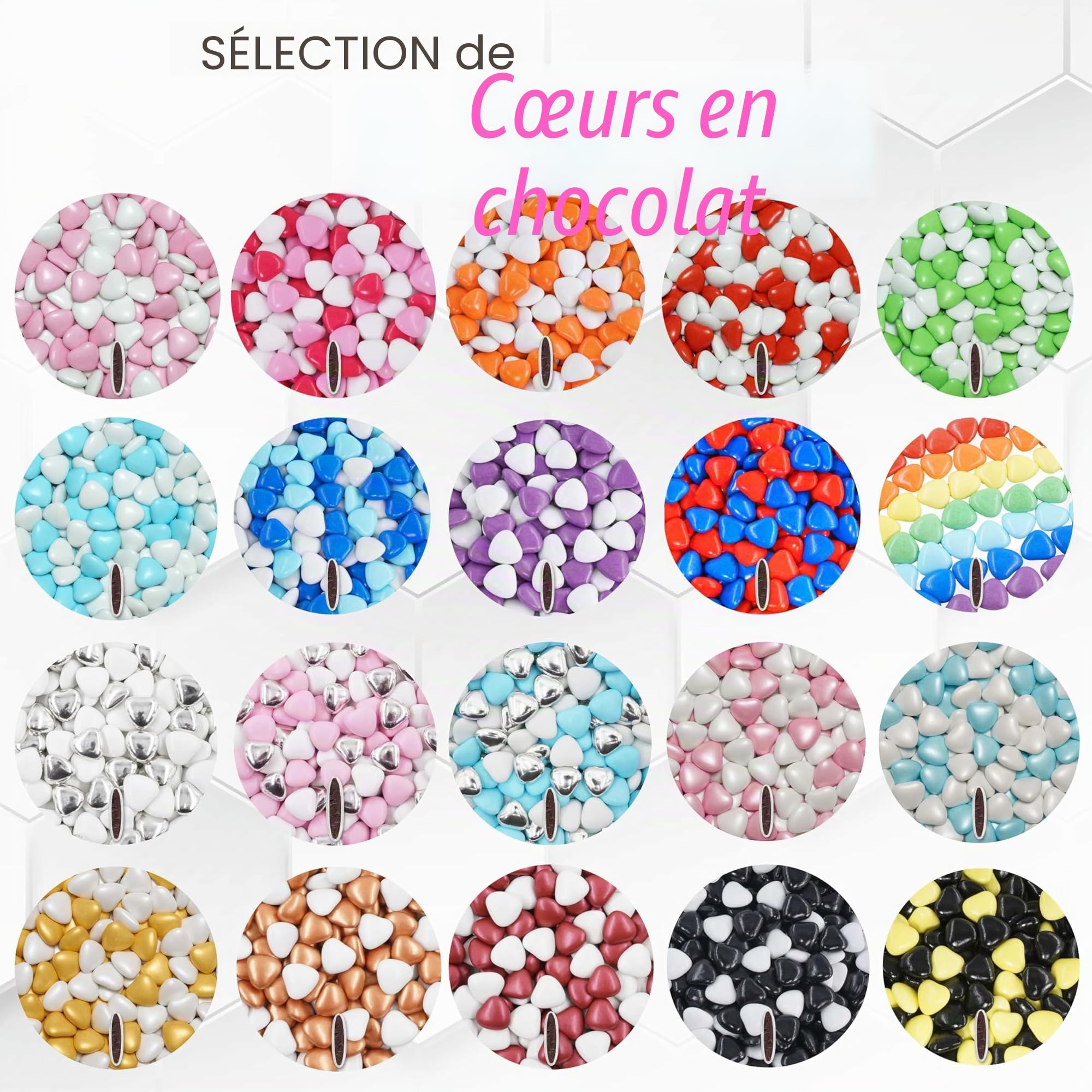 EinsSein 1kg Dragees mariage au chocolat cœur Mix médium blanc-rose brillant - 1,8 cm dragées baptême communion amandes feter et recevoir fêter