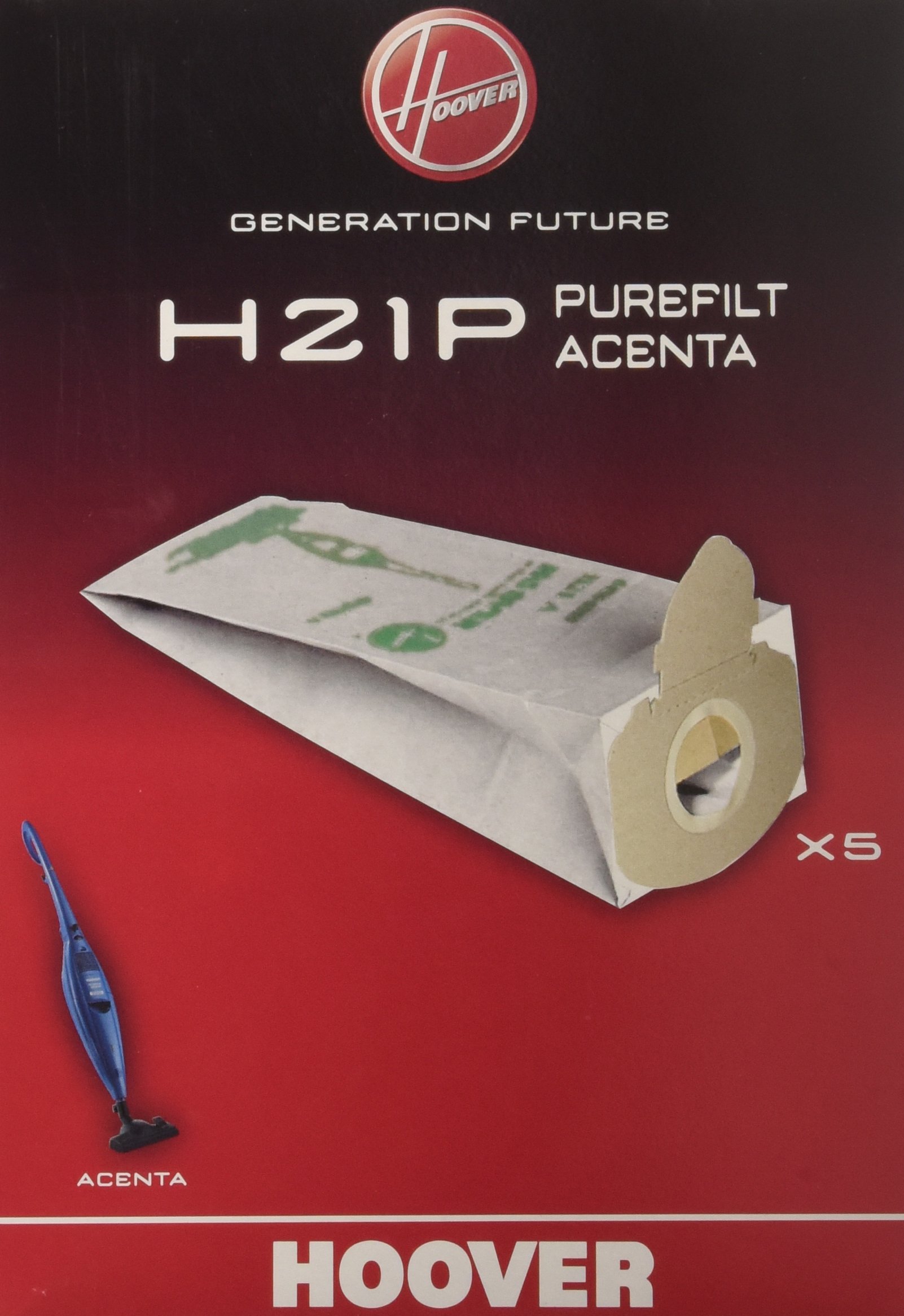 Hoover H21P Sacs pour Aspirateur, Originaux, en Papier, Anti-odeur, Extra Larges, Compatibles avec l’Aspirateur Acenta, 5 Pièces