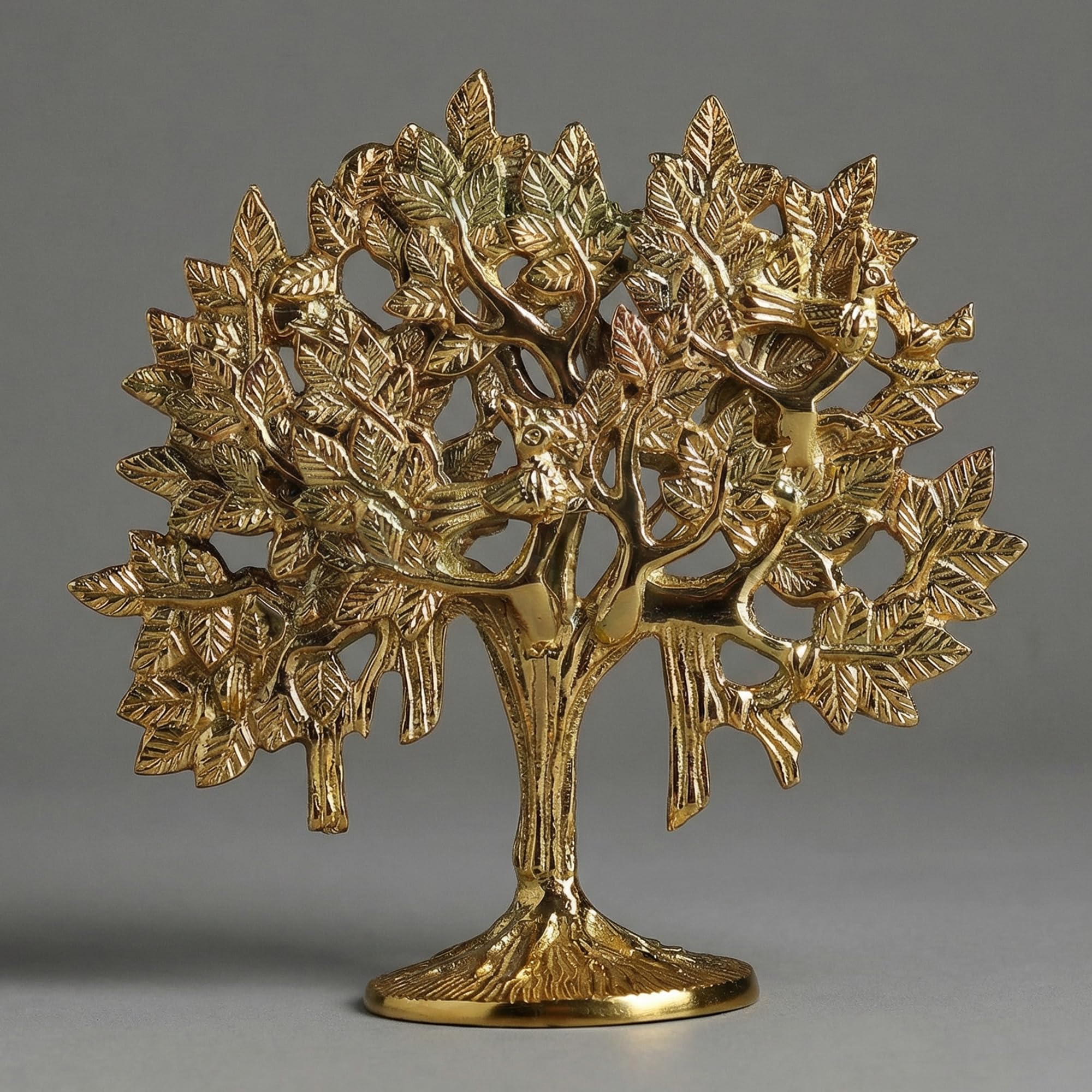 Anavana 100% Pure Brass Kalpavriksha Tree with Birds | Antique Gold Tree of Life Showpiece (6.5 Inch) for Home & Temple Decor, Vastu & Feng Shui Good Luck Gift