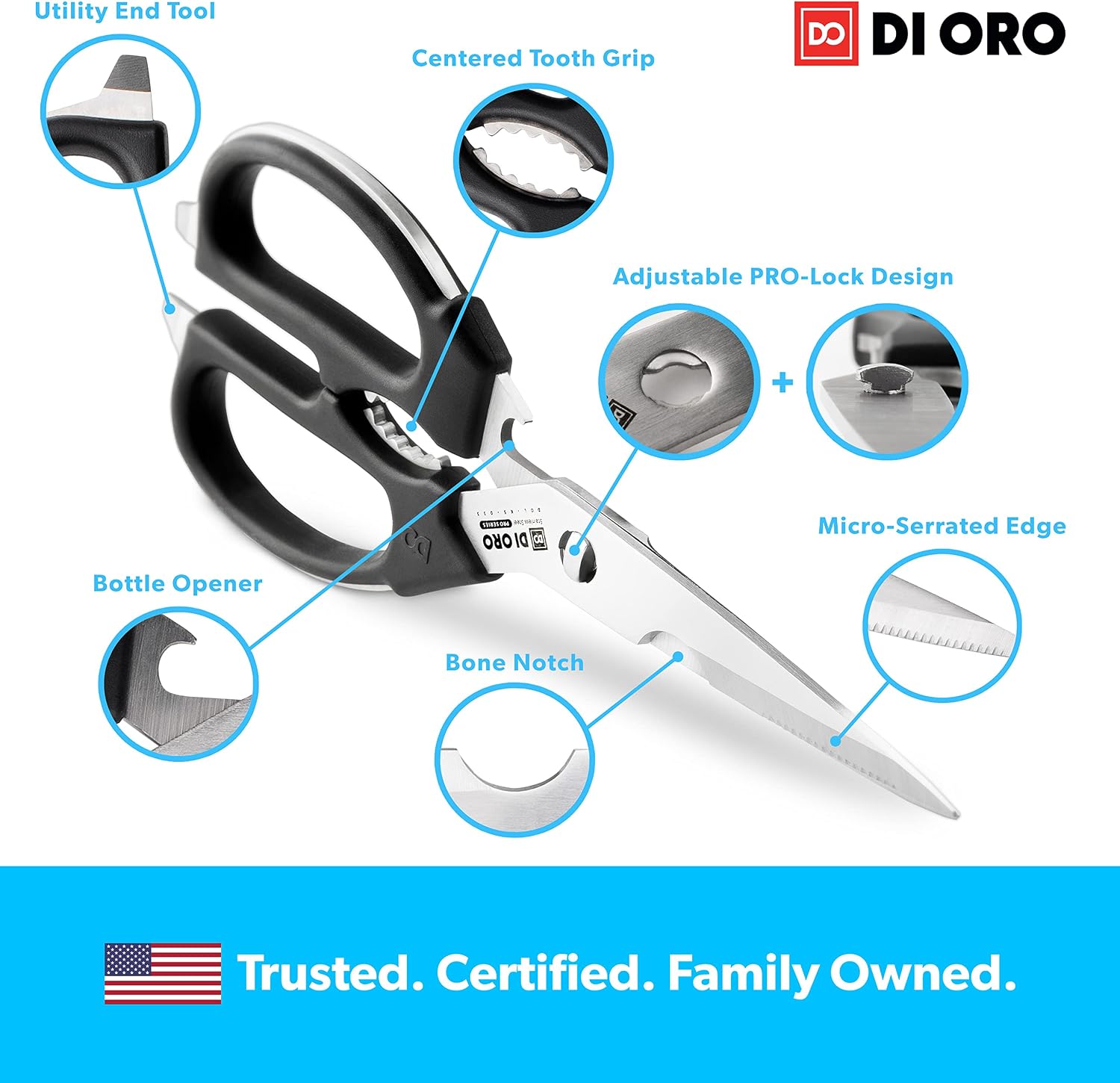 DI ORO Kitchen Scissors Heavy Duty Dishwasher Safe - Kitchen Scissors for Food, Meat, & Poultry - Stainless Steel Kitchen Shears that Come Apart - Professional & Sharp Multipurpose Cooking Scissors