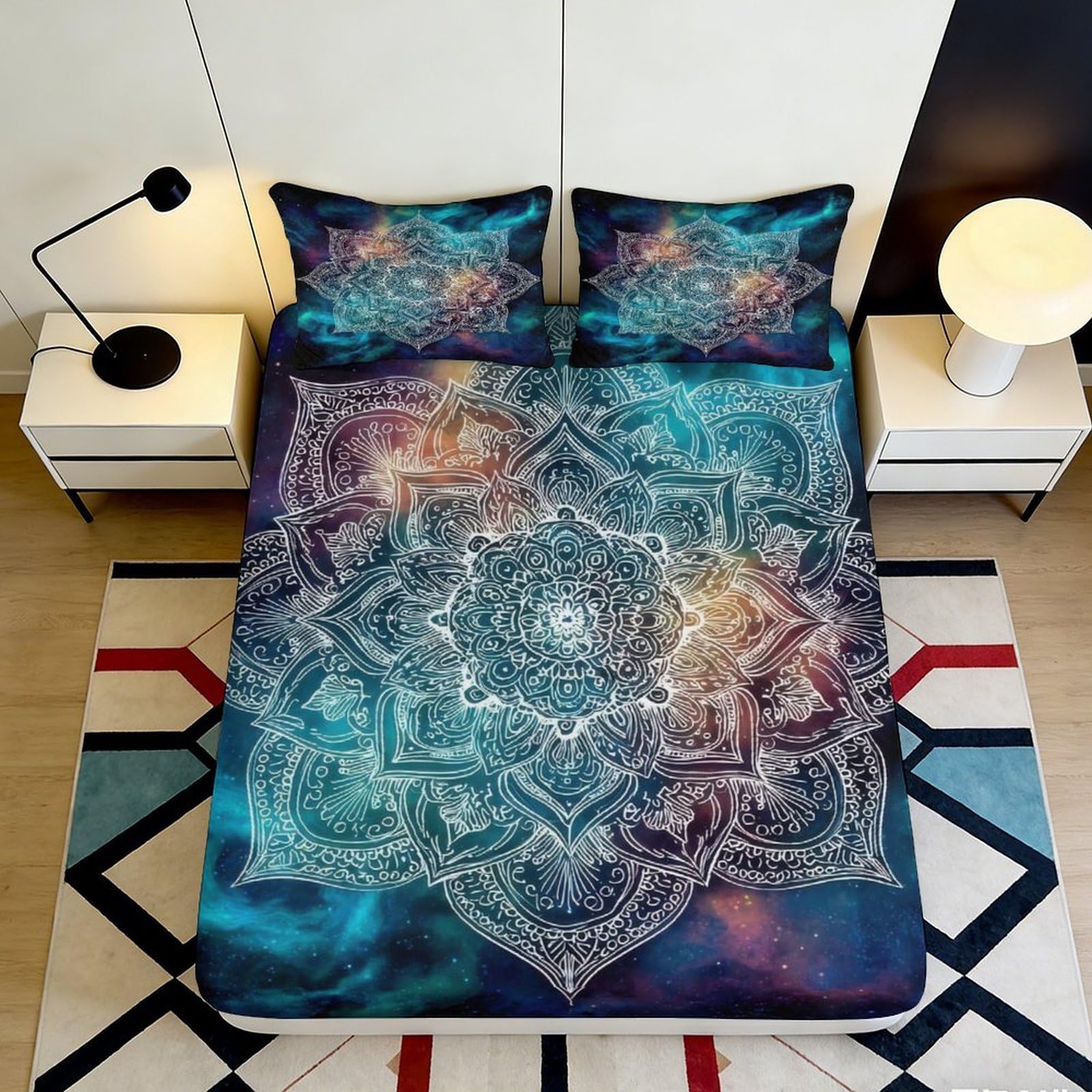 3D Printed Galaxy Starry Sky Fitted Sheet Microfiber Soft Breathable Cosmic Nebula Bed Cover for Bedroom Guestroom 90x200x25cm
