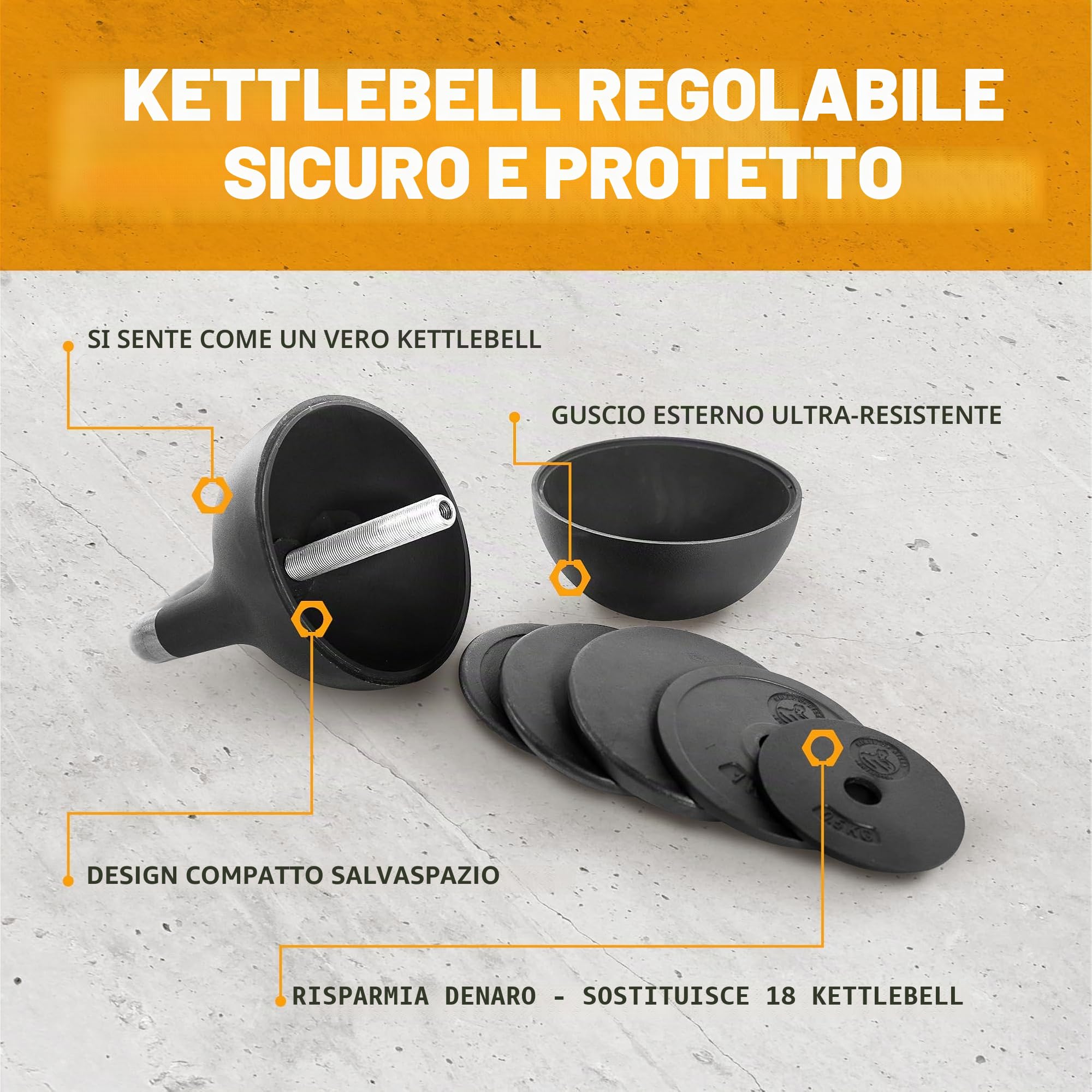 Set kettlebell regolabile [campane d'acciaio] set di pesi kettle bell, guscio in acciaio, caricato internamente per allenamenti di tutto il corpo, manico standard da competizione da 35 mm
