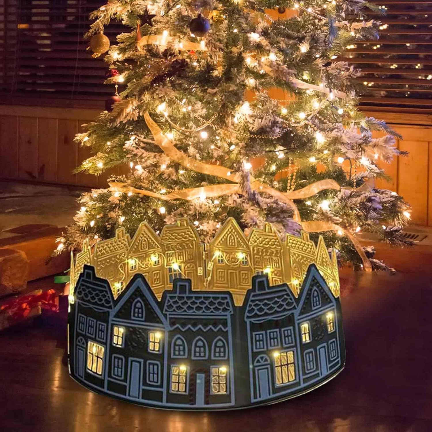 Christmas Tree Collar LED Christmas Tree Skirt,PVC Christmas Tree Collar,LED Christmas Tree Skirt LED Christmas Tree Collar Lights Up Christmas Tree Decor Gift (28 In)