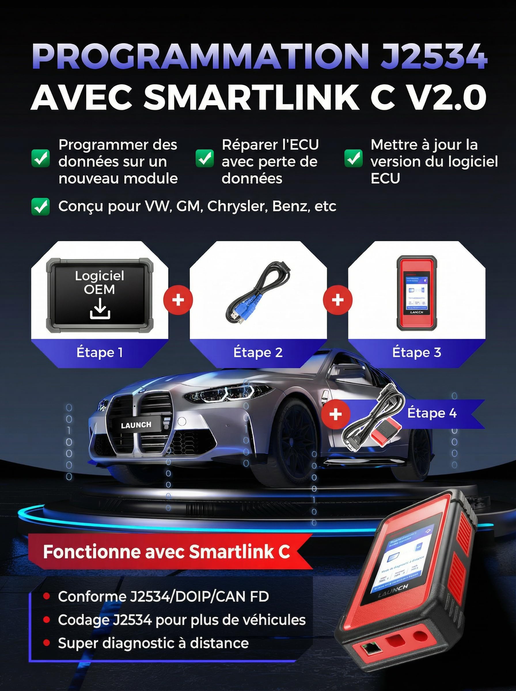 Launch X431 PRO3 V+ Elite Valise Diagnostic Auto, J2534 Programmation, Codage en Ligne de l'ECU, Bi-directionnel Topologie, 60+ d'entretien, Diagnostic à Distance Intelligent, CANFD/DOIP/FCA SGW