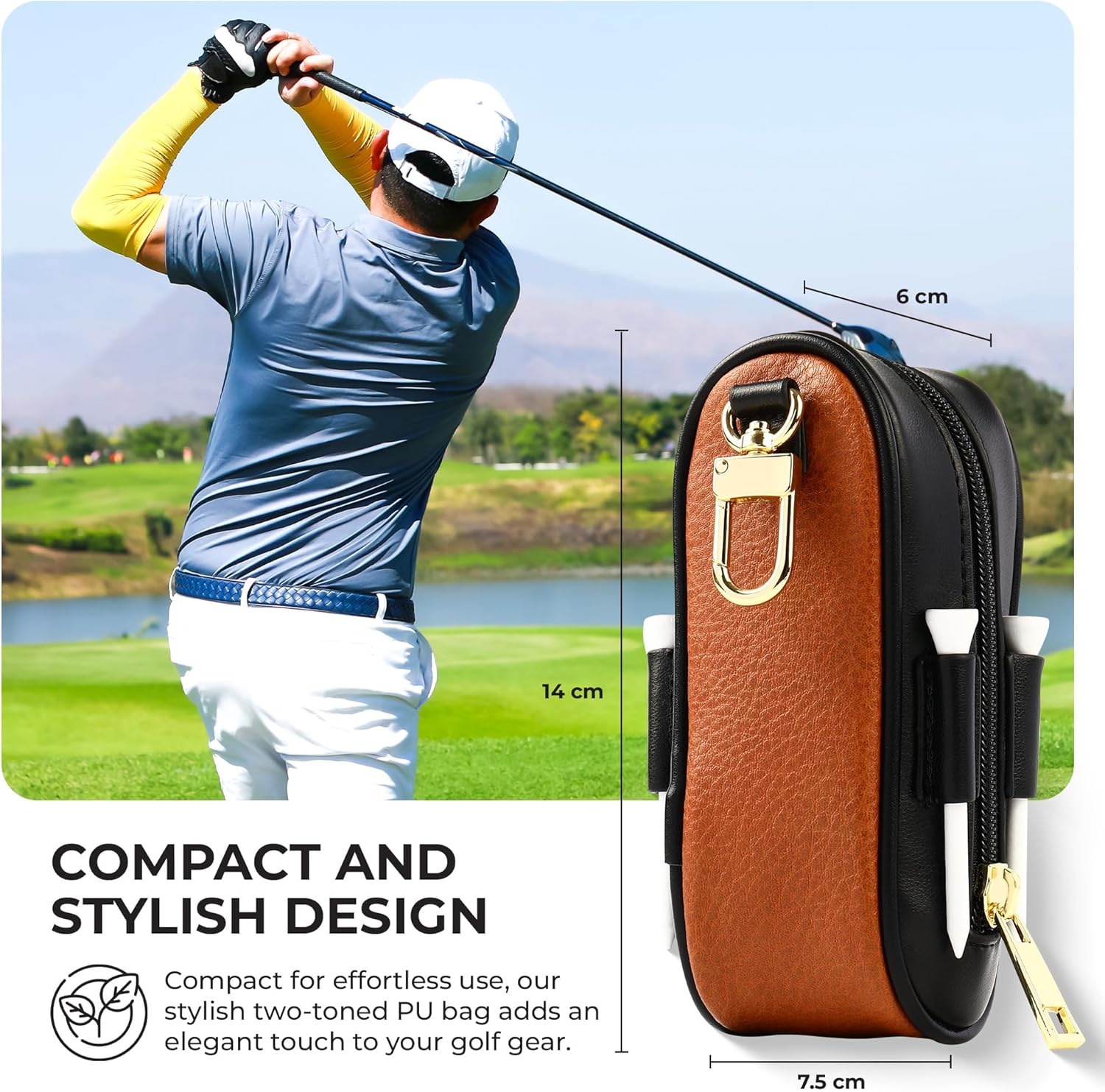 Christmas Golf Gift for Men and Women - Luxury Golf Accessories Set, Vegan Leather Case, 12 Golf Balls, Tees, Divot Tool Knife & Bag with Hook - Perfect Stocking Stuffer - Image 4