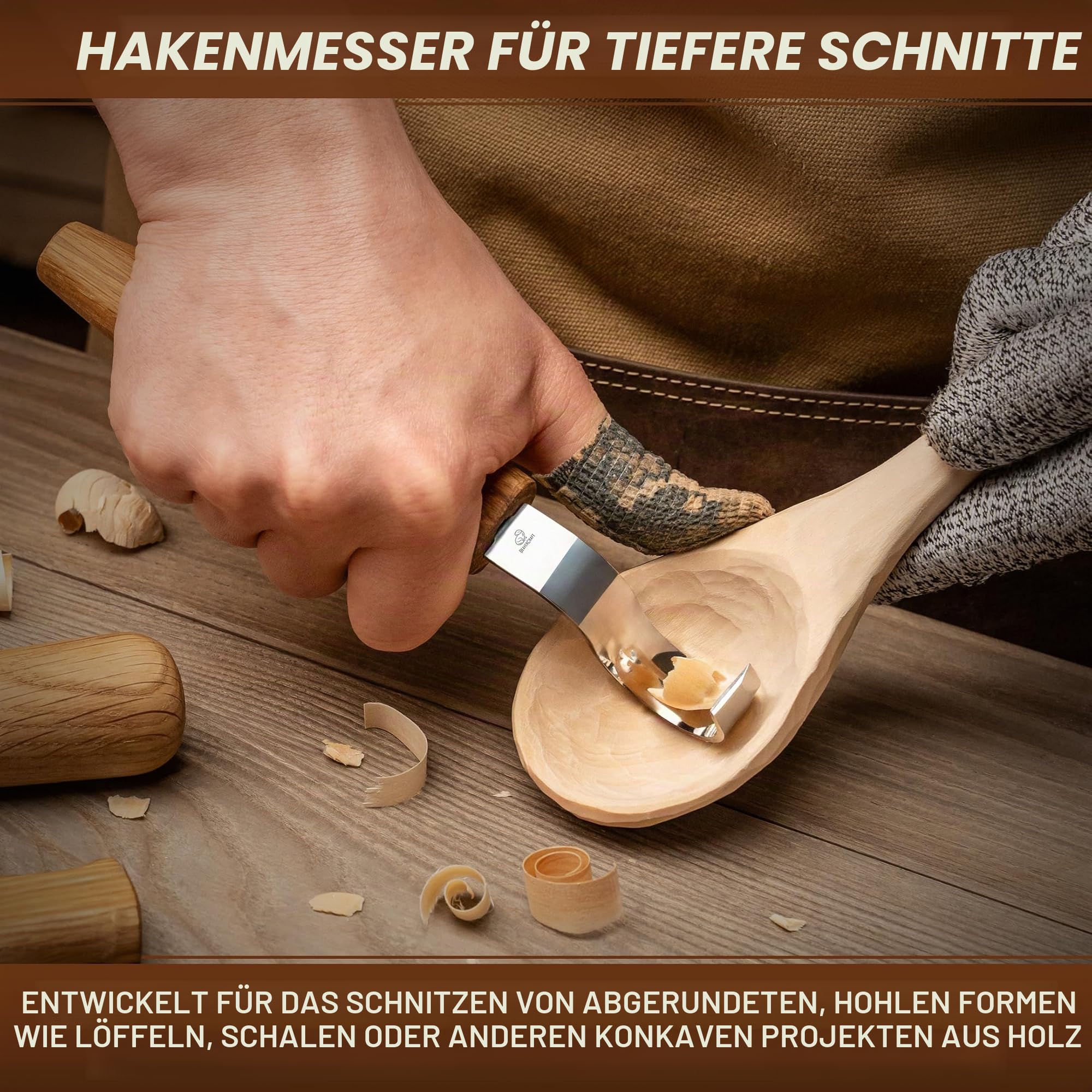 BeaverCraft Holzschnitzmesser Set S14 – Löffelschnitzwerkzeuge mit Hakenmesser, Schalenhohleisen & Meißeln – Schnitzset für Anfänger – Hobby Schnitzmesser Set