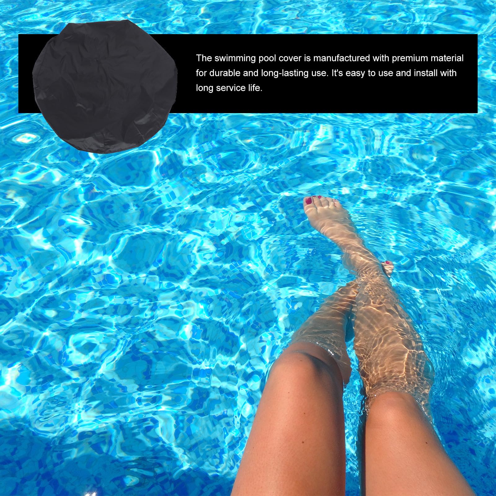 Cubierta Resistente al Viento y Fácil de Instalar de Tela Oxford Negra para Piscina Redonda Adecuado para Protección al Aire Libre de Bañeras y Spas