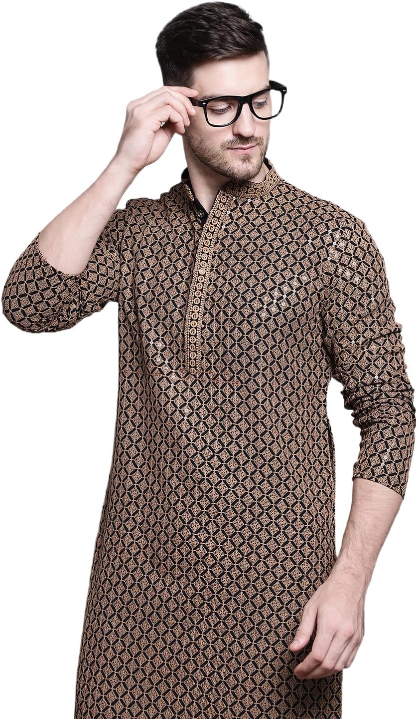 Men's Pure Cotton Embroidered Sequin Kurtas