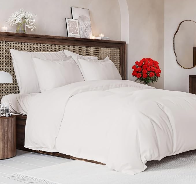 Duvet Cover King Size Set, Antique White - Extra Soft King Size Duvet Cover 104 x 90 with 2 Pillow Shams - Hotel Luxury Easy Care & Fade Free w/Zipper Closures & Ties - Comfy Breathable Bedding Set