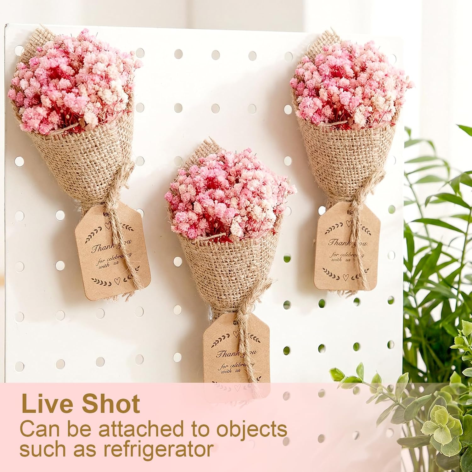 20 Pcs Mini Magnet Dried Flowers Bouquet for Wedding Favors, Wedding Party Favors for Guests Souvenirs Thank You Gifts, Bridal Shower Gifts for Guests Baptism Favor Baby's Breath Flower (Pink) image 4