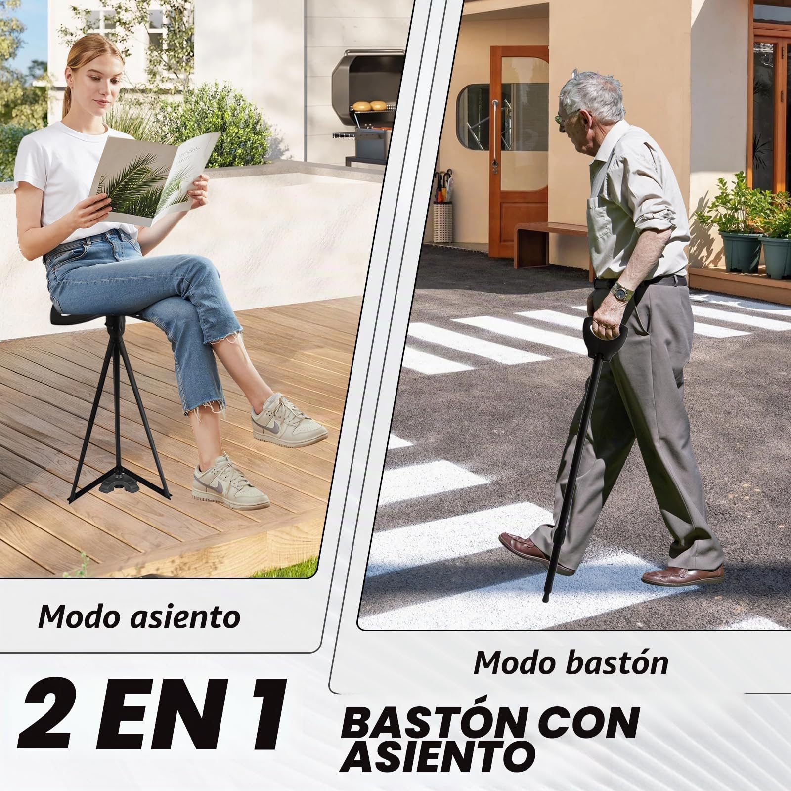 Silla de Paseo portátil, bastón Ajustable con Asiento, bastón portátil Ajustable, Asiento Plegable para bastón para Acampada, Senderismo y Viajes, Carga máxima 80 kg