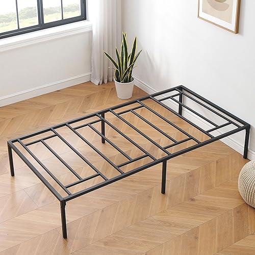 Miniatura 9 de GAOMON Marco de cama individual de 14 pulgadas, plataforma de metal resistente, no necesita somier, base de colchón, fácil de montar, color negro