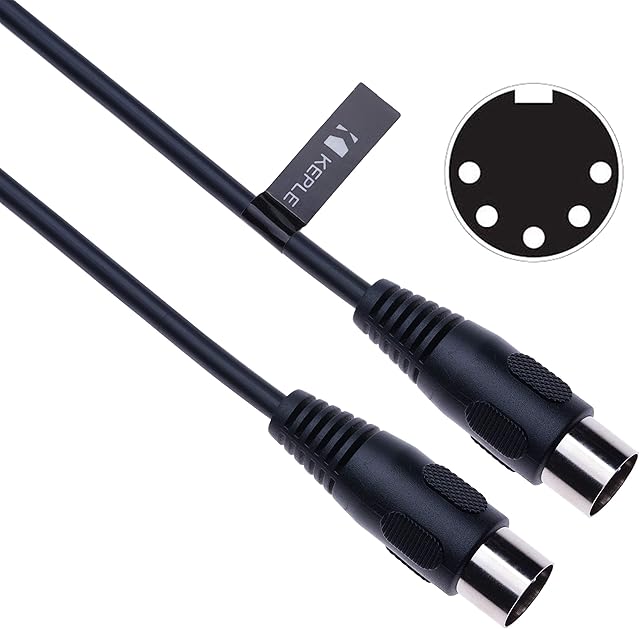 MIDI Cable 5-Pin DIN Jack Plug Male to Male Audio Lead for MIDI Controller, Synthesizer, Piano Keyboard, Sequencer, Electronic drums, Drum machine, Effect Processor, Sampler, Multi-Effect Pedal 1m