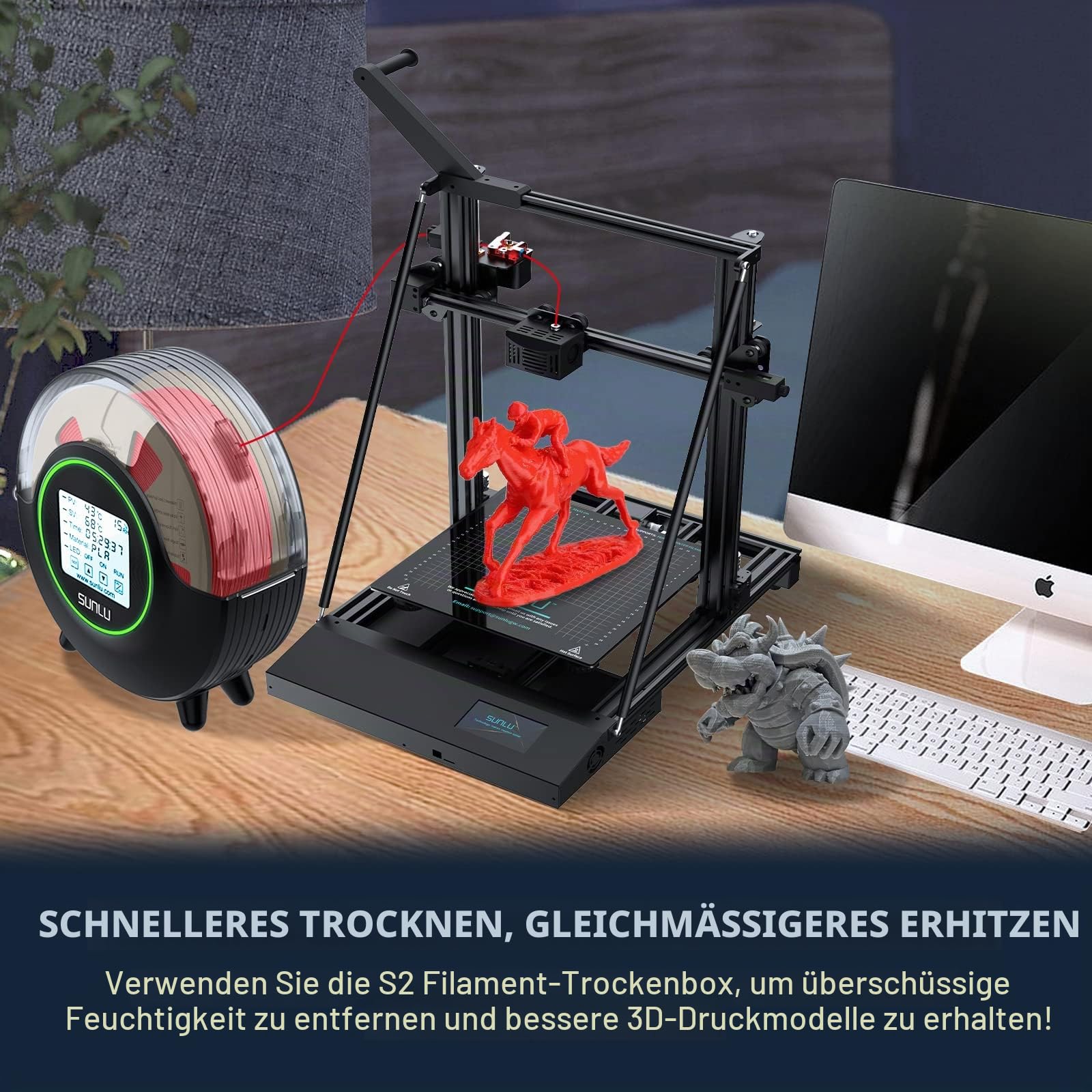 [Neueste Aktualisierung] SUNLU S2 Filament Trockner für FDM 3D-Drucker für Schnelles und Gleichmäßiges Trocknen, mit Lüfter 360° Rundumheizung und 4,6" Touchscreen, Dryer
