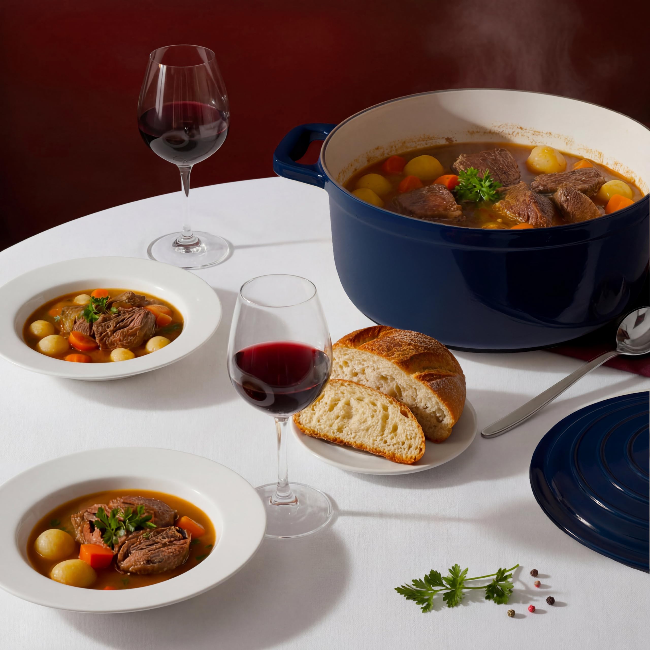 Pentola rotonda in ghisa smaltata ALMA25, capacità 4,7 L, compatibile con induzione, gas, elettrico, grill e forno, coperchio in ghisa, ideale per stufare e arrostire, blu navy
