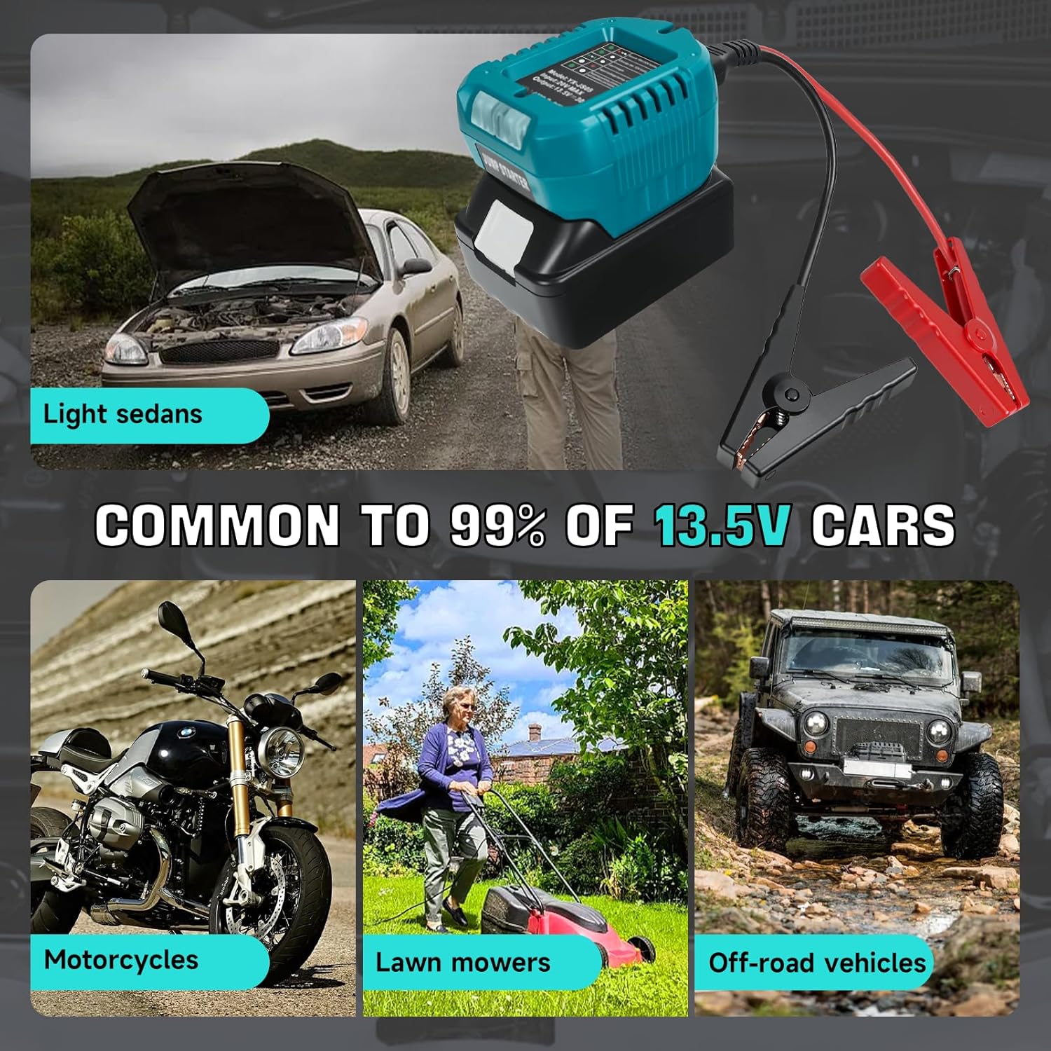 Jump Starter Adapter for Makita 18V Battery, 13.5V Auto Booster Cable Adapter with LED Lights, Portable Car Jump Cables for Jump Starting Dead or Weak Batteries (Only Adapter)