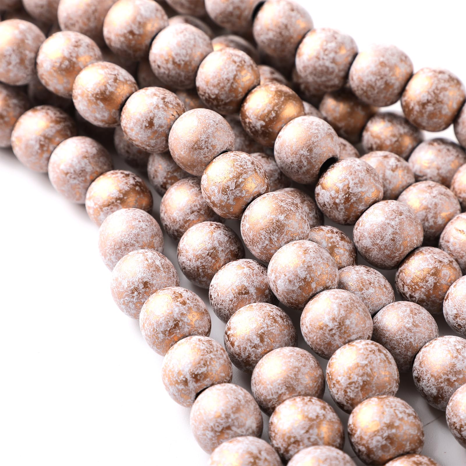 Lot de 2 guirlandes de perles de Noël en bois naturel vintage de 2,7 m - Décoration rustique pour sapin de Noël - Décoration de Noël pour intérieur et maison (doré)
