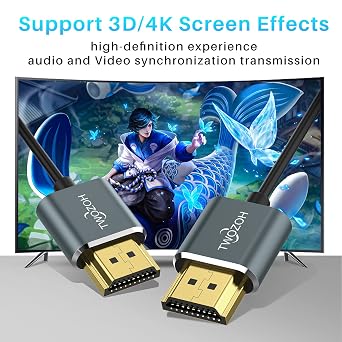 Twozoh Ultra Thin HDMI to HDMI 4 K Cable 0.5 m Hyper Slim HDMI 2.0 Extremely Flexible Supports 3 D/4 K@60 Hz 2160p 1080p