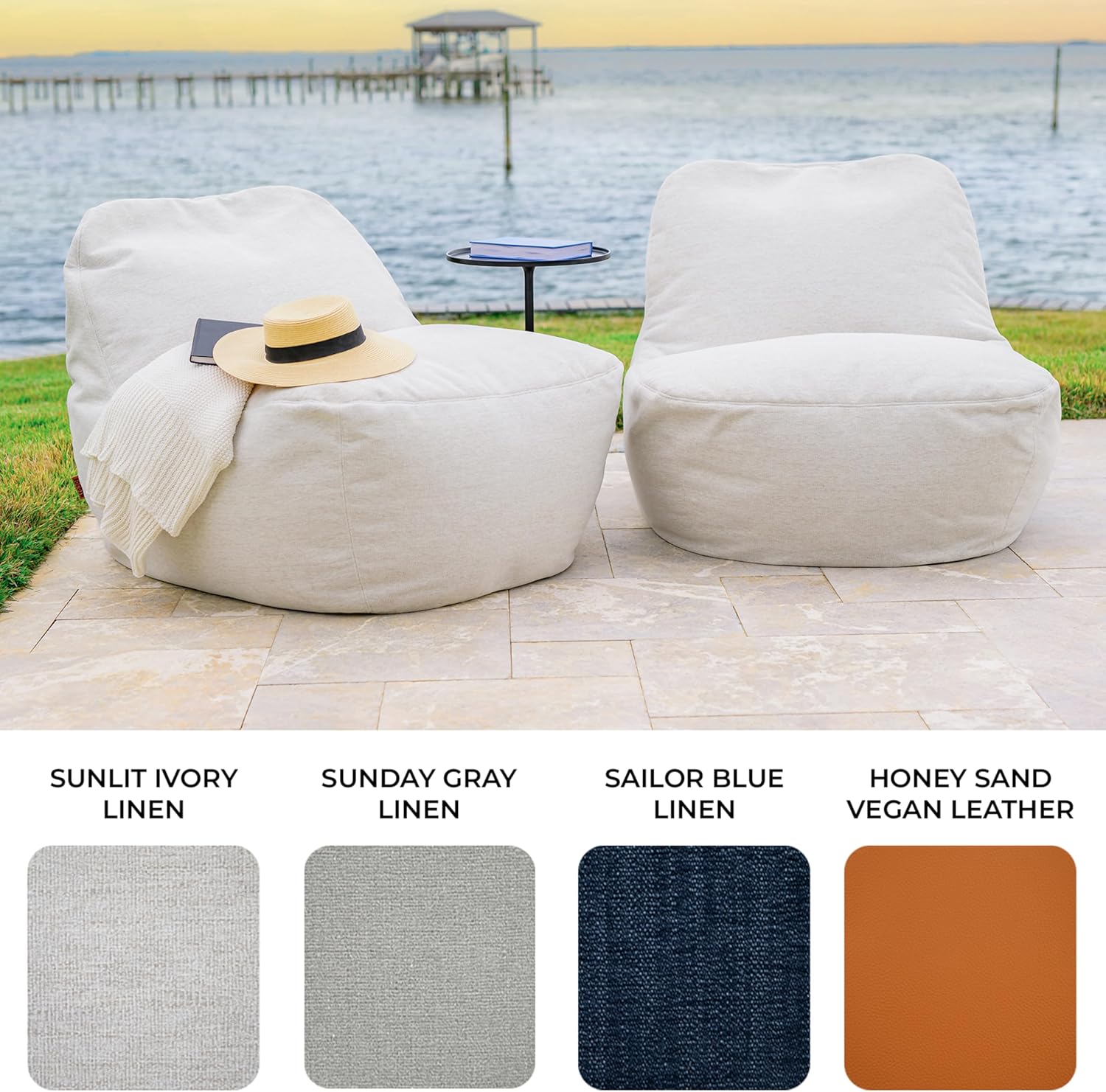 Big Joe Luft Outdoor Patio Chair, Lightweight Bean Filling, Outdoor Performance Linen, Sunlit Ivory