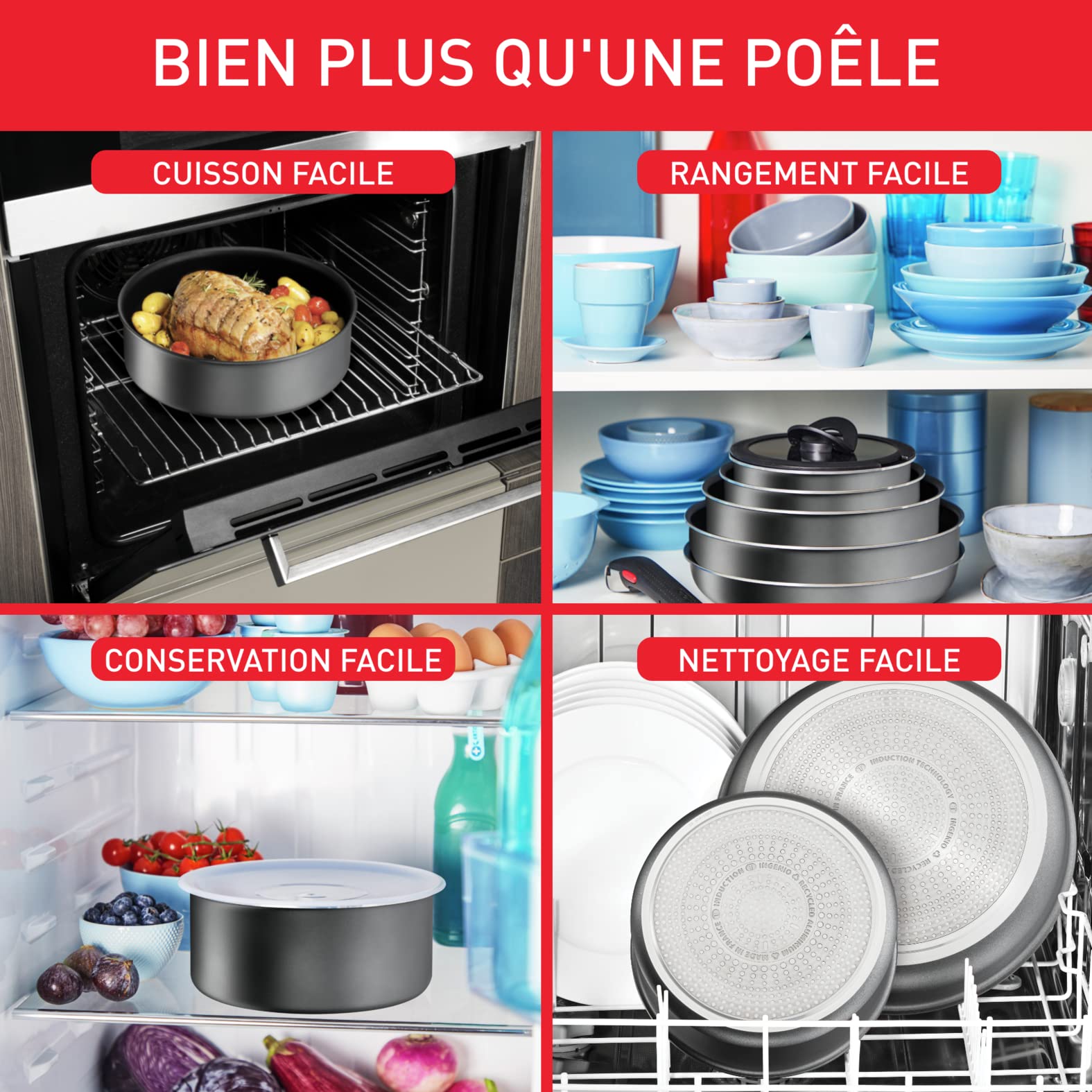 Tefal Ingenio Batterie de cuisine 20 p, Poêles, Casseroles, Induction, Revêtement antiadhésif résistant, Empilable, Compatible lave-vaisselle, Fabriqué en France, Daily Chef On L7619402