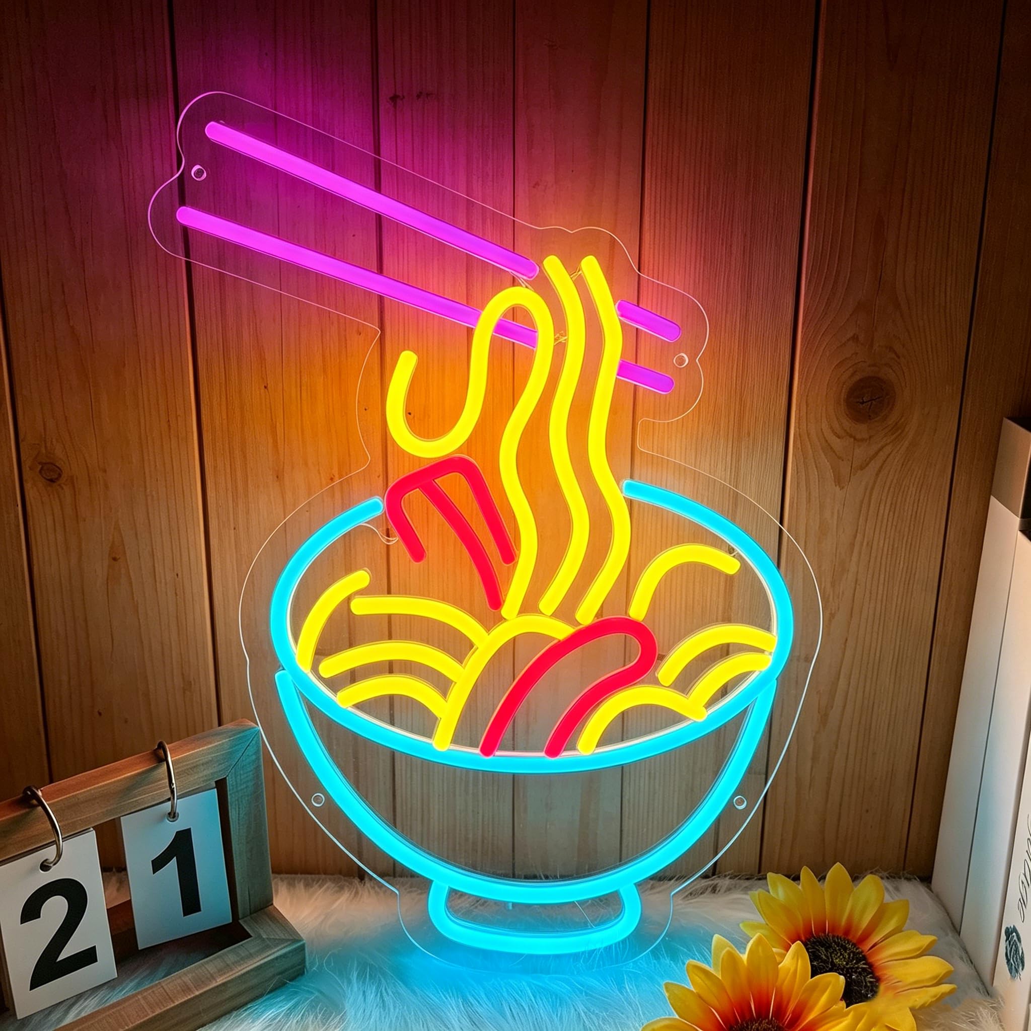Ramen Neon Sign for Wall Decor, Noodle Led Neon Lights, Neon Ramen Light up Sign Powered by USB Multi colored Neon Lights for Restaurant Ramen Shop Window — image 1