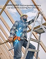 Vista 2 de Ventilador de cintura portátil, funciona con batería de 10000 mAh, clip recargable en el cinturón, 10 velocidades, flujo de aire fuerte de 12000