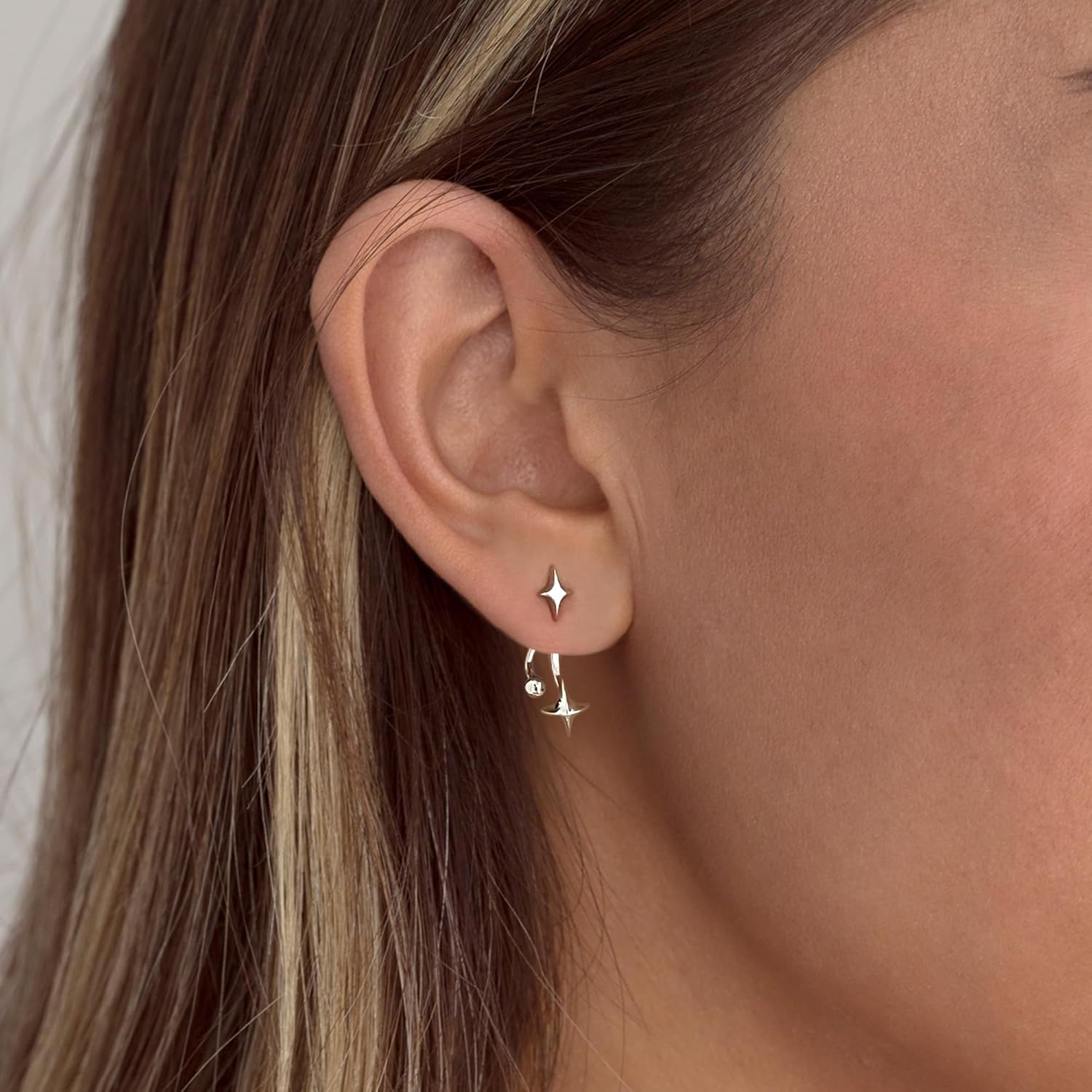 Small Star Stud Earrings for Women 925 Sterling Silver Post 14K Gold Plated Mini Drop Dangle Star Earrings Jackets for Women - Image 2