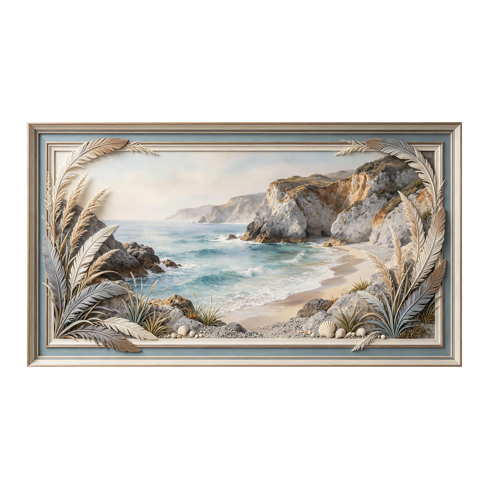 Yzpallescene 3D 3D Framed Wall Art 50cm×90cm Coastal Beach Seascape Ocean Landscape Large Size SelfAdhesive Removable Wall Decor Prints Artwork for Living Room Bedroom Office