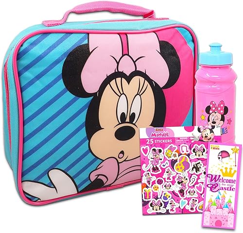 Fast Forward Juego de lonchera de Minnie Mouse para niñas, lonchera de Minnie Mouse, botella de agua, calcomanías, más  Bolsa de almuerzo de Minnie