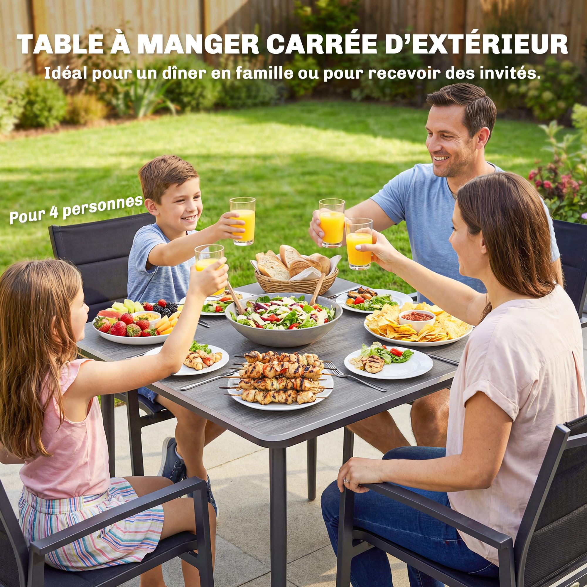 Outsunny Table de Jardin rectangulaire pour 4 Personnes, Table à Manger extérieure avec Trou de Parasol et Pieds en métal, pour Balcon, Porche, terrasse, 85 x 85 x 72,5 cm, Gris