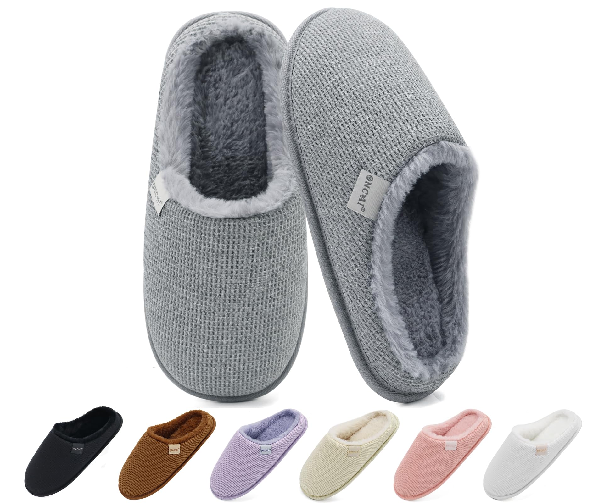 ONCAI Damen Hausschuhe mit Memory Foam Waffel Oberteil Winter Warme Pantoffeln Damen Bequem Leichte Rutschfeste Haus Indoor Slide Slippers Schuhe Größe EU 36-43
