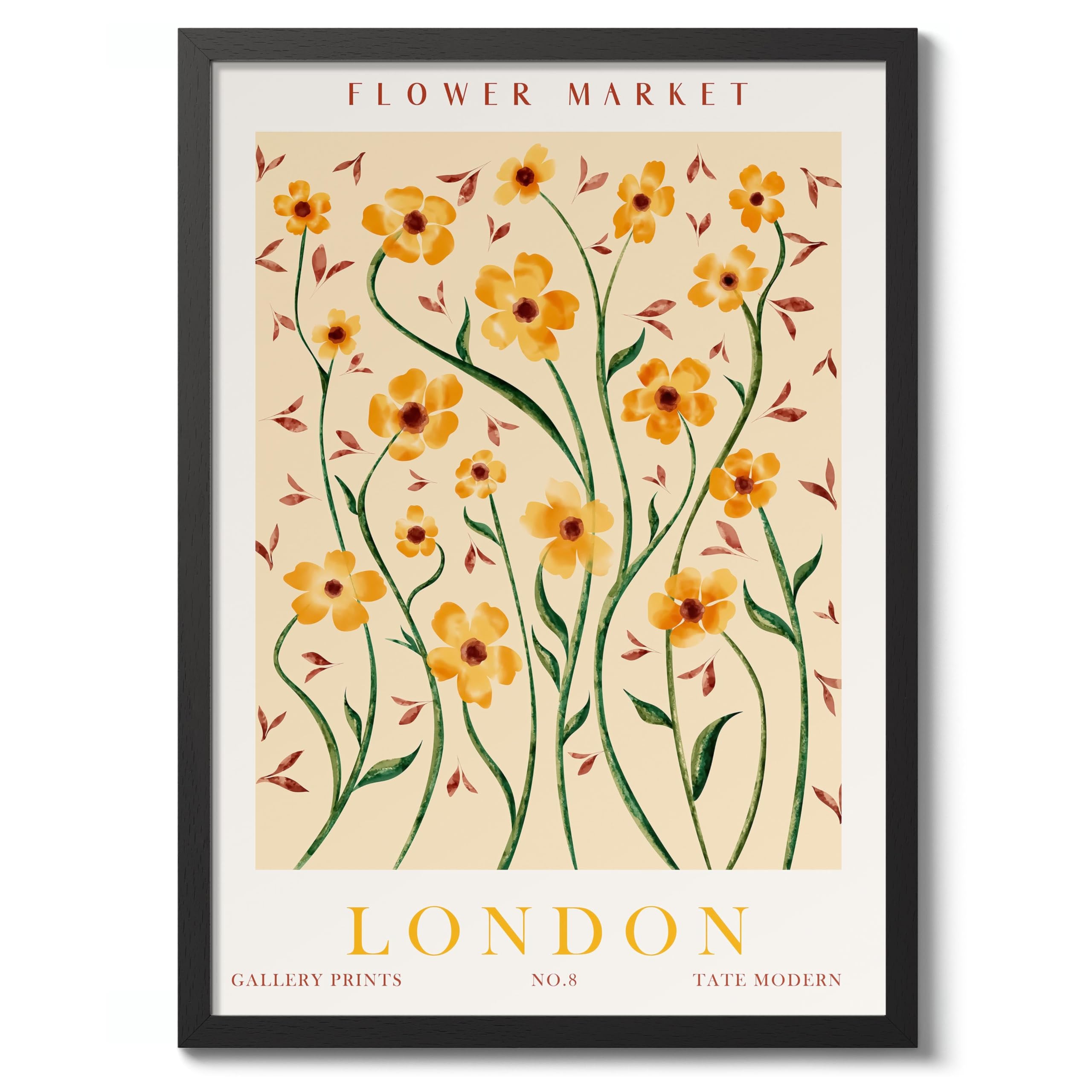 London Flower Market Flower Market Poster Floral Wall Decor Print Abstract Colourful Minimalist Travel Bedroom Art, Archival Matte, 50x70cm (Black Frame) - 50x70cm