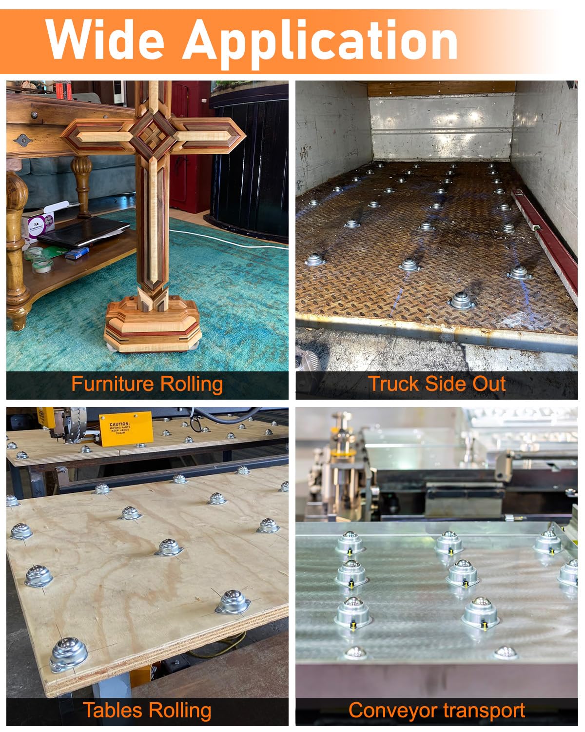 40 PCS Conveyor Rollers Bearings, 360° Smooth Low Profile Casters, 1“ Ball Casters for Furniture, Pickup Truck Bed, Workshops and Garage, Heavy Equipment.