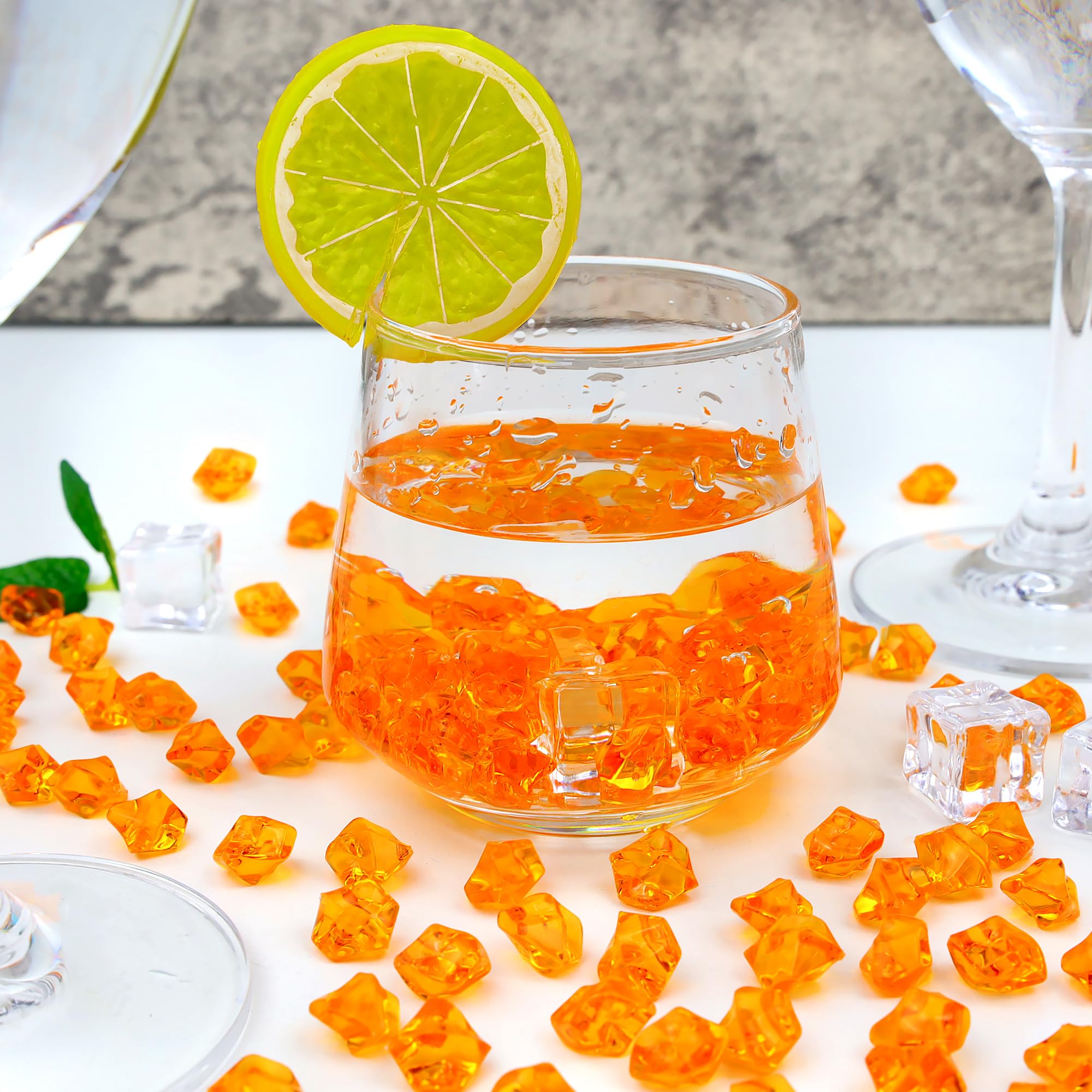 MAIBAOTA 500 PCS Orange Fake Ice Cubes 11x14 mm Vase Fillers Acrylic Crushed Ice Rocks Plastic Diamonds Gems Decorative Stones for Wedding Party Table Decorations and DIY Crafting - Image 2