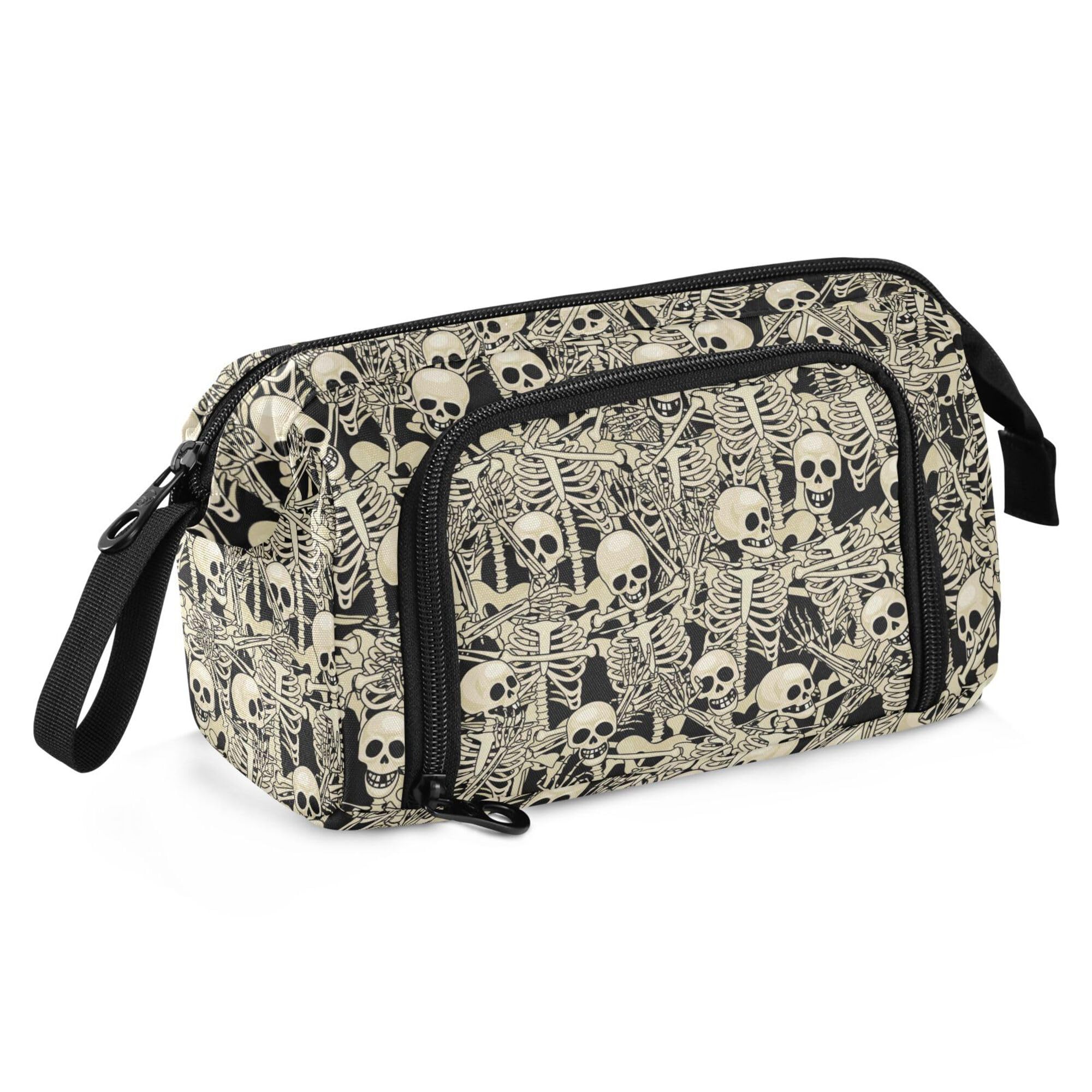 Fisyme Gothic Skull Skeletons Pencil Case Large Capacity Pencil Pouch Pen Bag Box Big Makeup Pencil Case Organizer