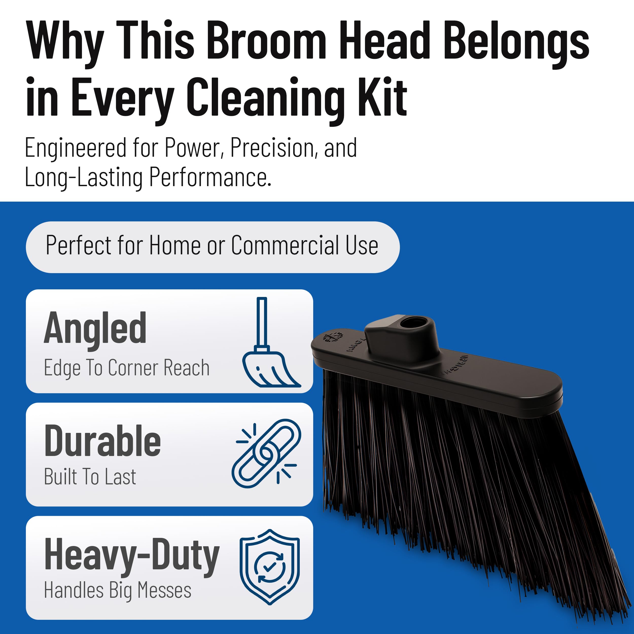 SPARTA Plastic Broom Head, Angled, Un-Flagged for Large Debris Indoor, Outdoor, Home, Restaurant, Lobby, Office, 12 Inches, Black