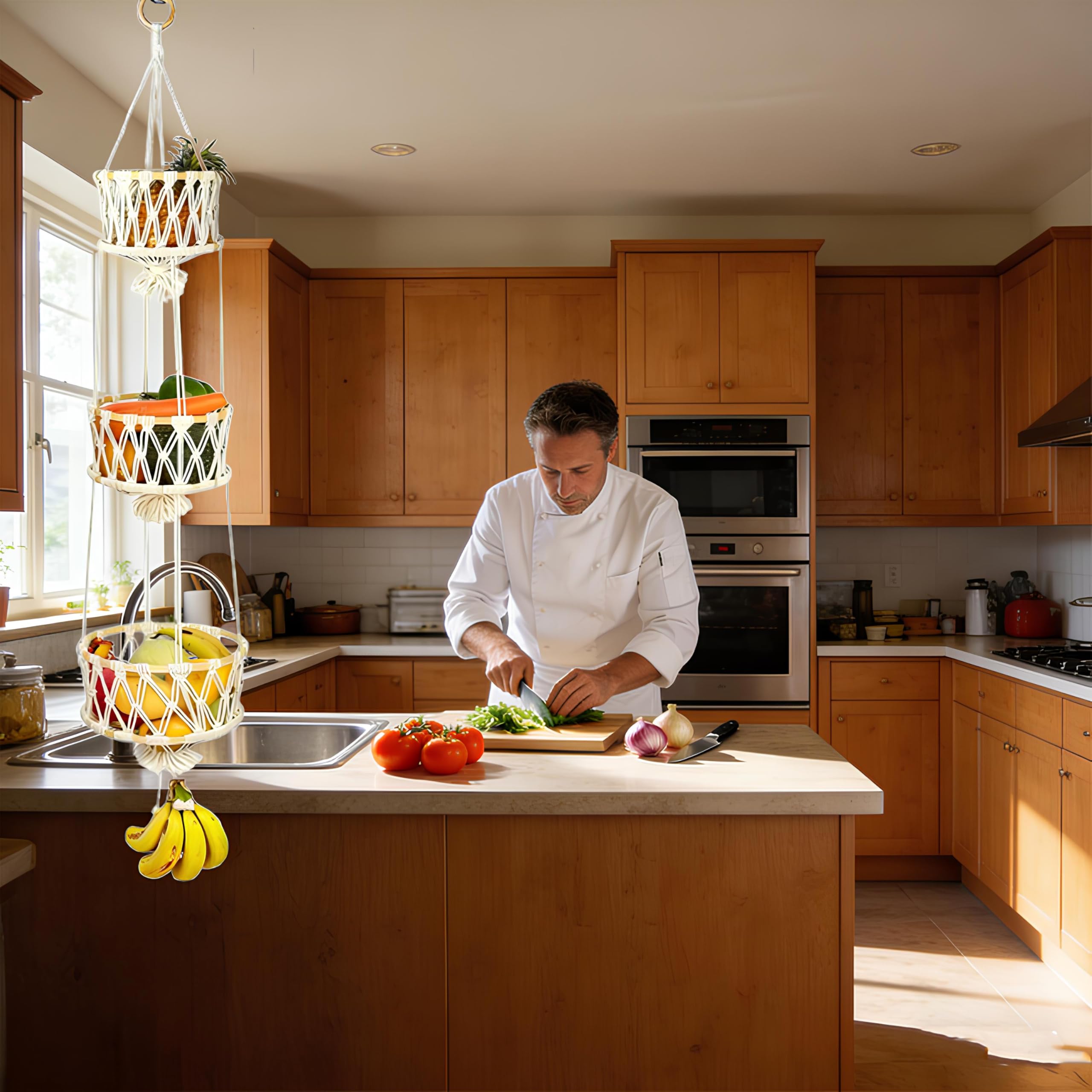 Cestino Da Appendere In Macramè, Cestino Sospeso a 3 Livelli In Cor Da Di, Cesto Di Frutta Da Parete, Stile Bohemien Cestini Portaoggetti Da Parete, Cestino Sospeso Per Cucina, Soggiorno, Balcone
