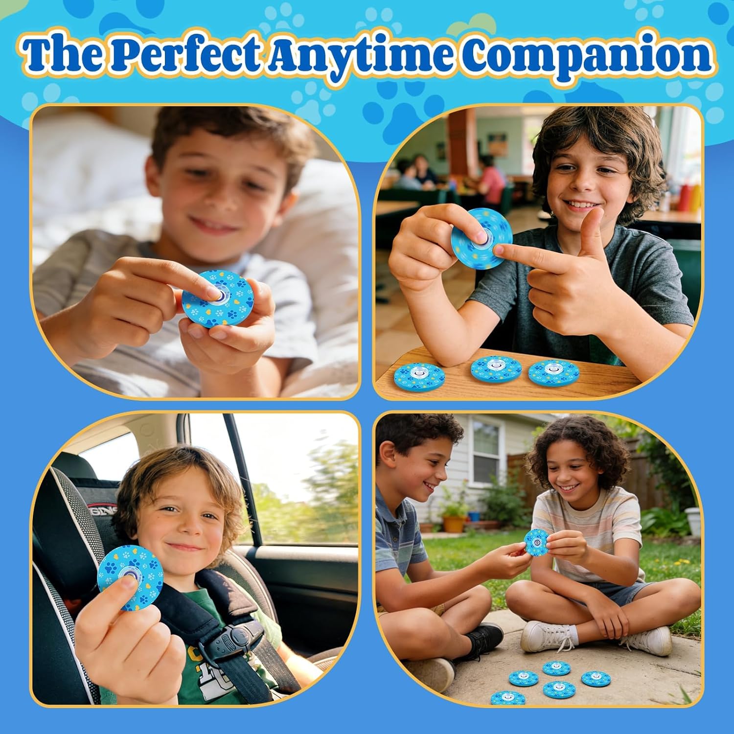 24PCS Blue Dog Paw Fidget Spinners, Adorable Blue Puppy Theme Birthday Party Favors, Mini Fidget Sensory Toys Bulk, Goodie Bags Stuffers Carnival Classroom Prizes Treasure Box Fillers